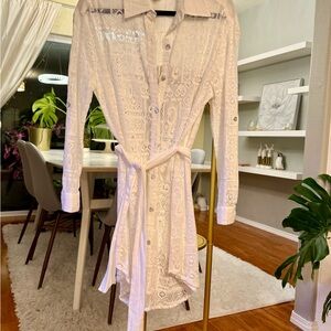 Becca Lace Button-Front Shirt Dress in Ivory